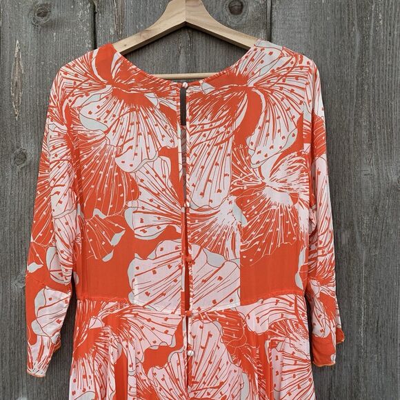 FREE PEOPLE First Kiss Maxi Dress NWT Sz Large Orange Floral Rayon Bohemian - Picture 7 of 16